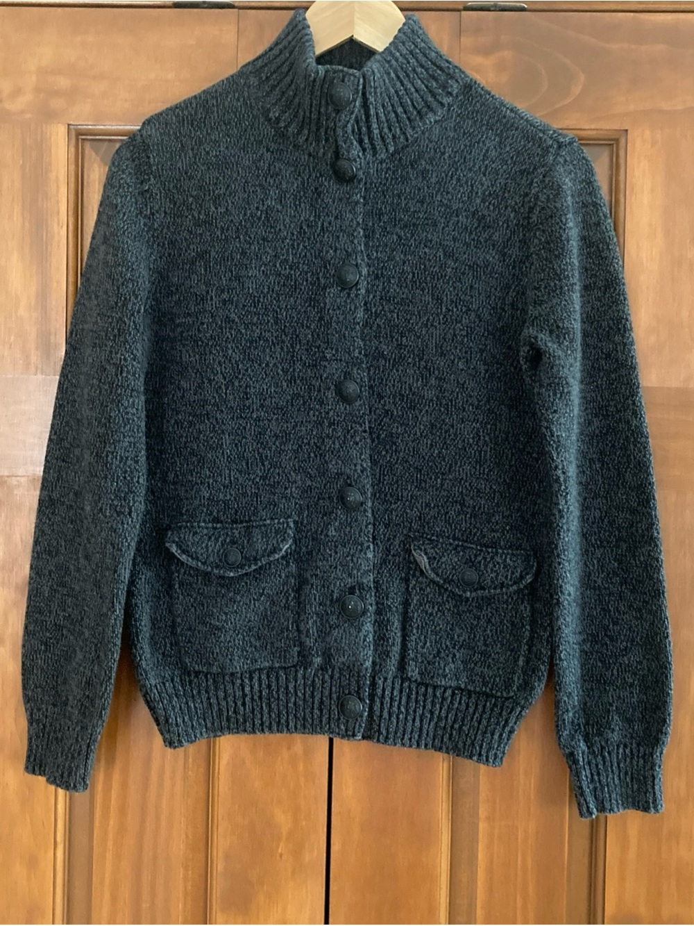 Lauren Ralph Lauren Dark Charcoal Button-Front Ribbed Collar Cardigan large